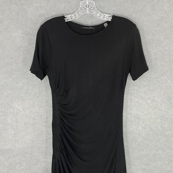 Tahari Dress Women XS Black Cinched Slimming Short Sleeve Stretch Office Evening - Picture 4 of 14